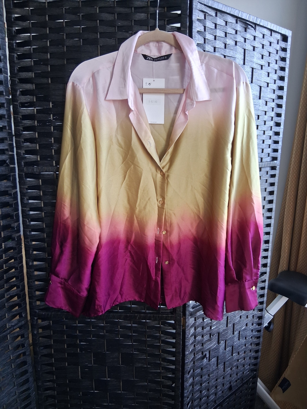 Zara ombré button-down shirt in pink, yellow and magenta
